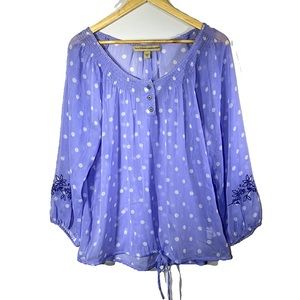 Nine West Vintage America Jeans Collection Purple Sheer Boho Peasant Top L